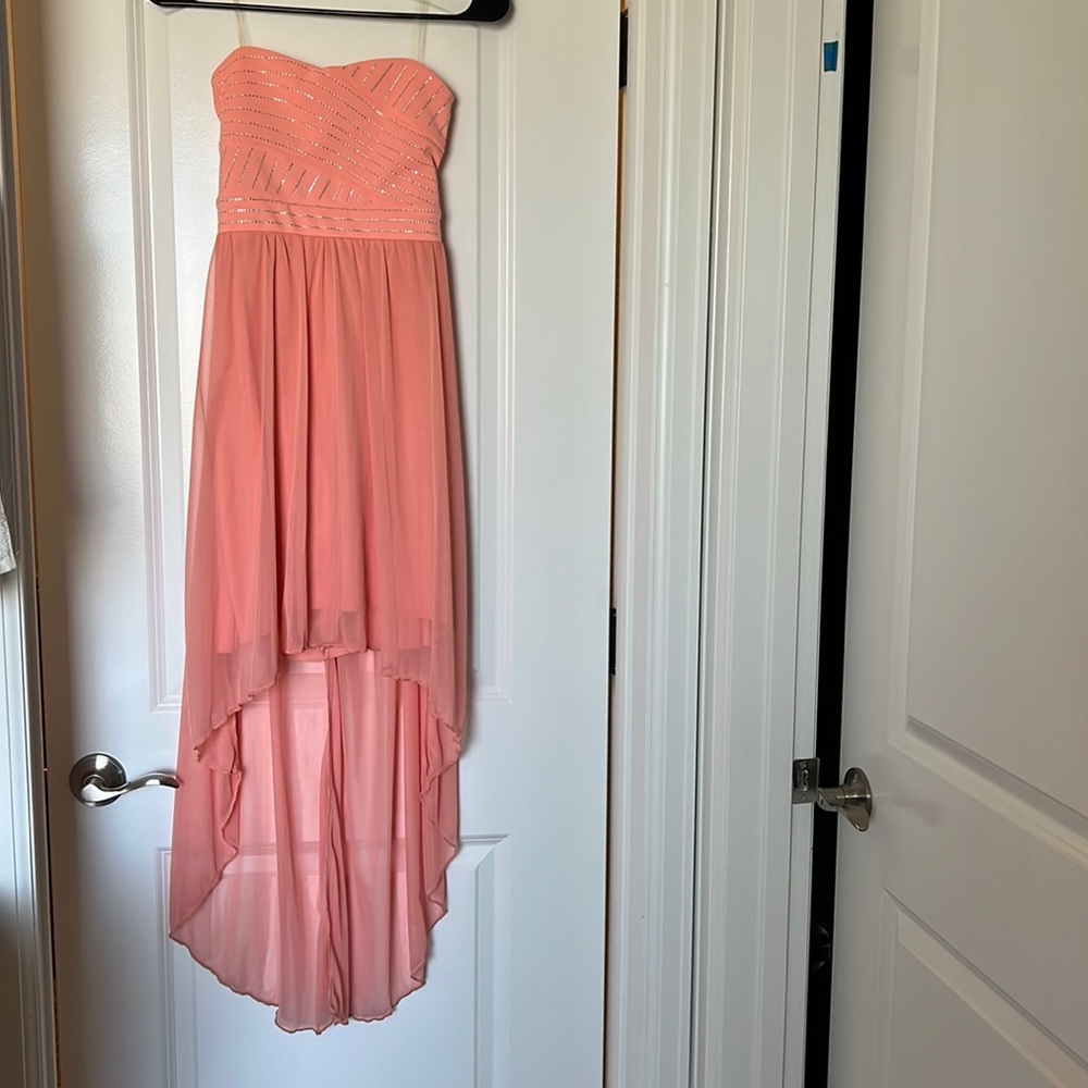 Strapless high low pink dress